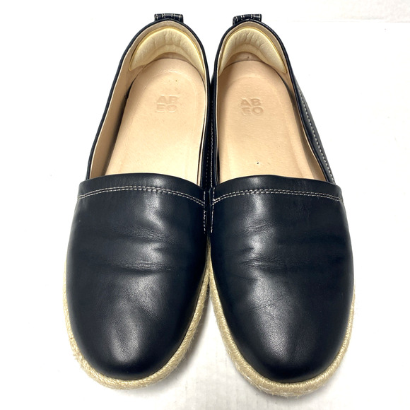 ABEO Blake Black Leather Espadrille Flat Loafer Round Toe Slip On Comfort 9.5 - Picture 3 of 6